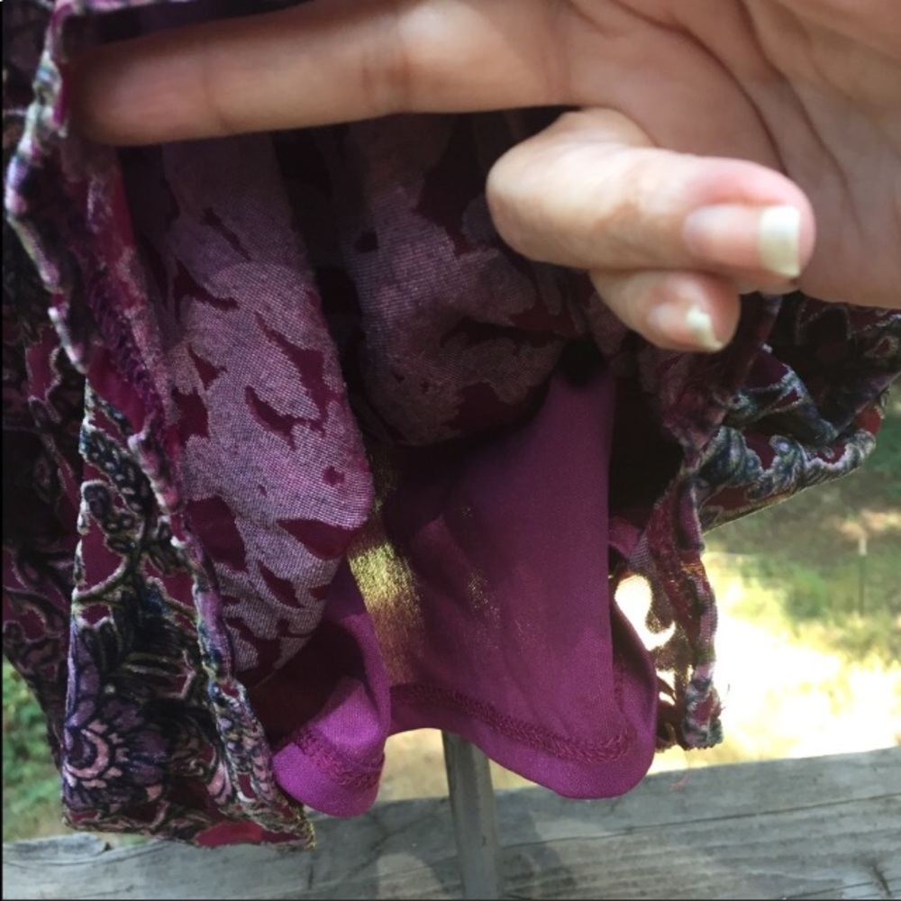 Lily White burnt velvet brocade floral mesh ,vintage burgundy blouse - Picture 3 of 11